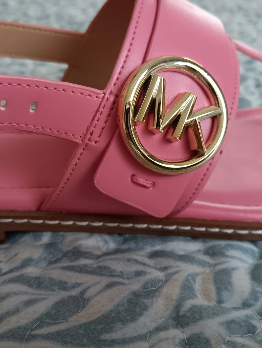 Michael Kors Pink Leather Toe-Post Slingbacks with Gold MK Emblem